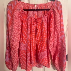 Free People Red and Pink “Elena” Bohemian Top
